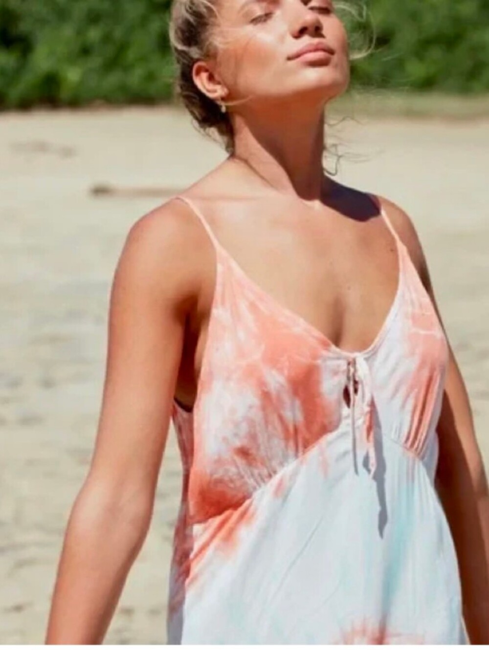 Roxy Peach and White Tie-Dye Spaghetti Strap New Dress Med